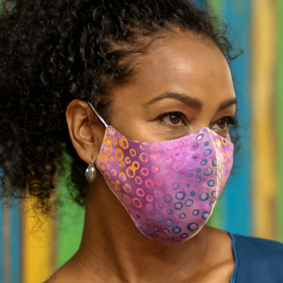 Rayon batik face masks, 'Waves and Bubbles' (pair) - 2 Contoured Double Layer Rayon Batik Elastic Loop Face Masks