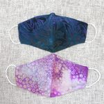 Rayon batik face masks, 'Waves and Bubbles' (pair) - 2 Contoured Double Layer Rayon Batik Elastic Loop Face Masks