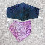 Rayon batik face masks, 'Waves and Bubbles' (pair) - 2 Contoured Double Layer Rayon Batik Elastic Loop Face Masks