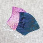 Rayon batik face masks, 'Waves and Bubbles' (pair) - 2 Contoured Double Layer Rayon Batik Elastic Loop Face Masks