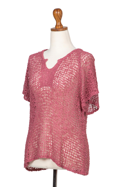 Knit topper, 'Pink Dream' - Balinese Lightweight Handmade Knit Pink Topper