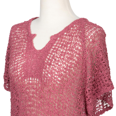 Knit topper, 'Pink Dream' - Balinese Lightweight Handmade Knit Pink Topper