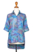 Blusa de rayón con botones al frente - Blusa de rayón batik con botones en la parte delantera y mangas enrollables