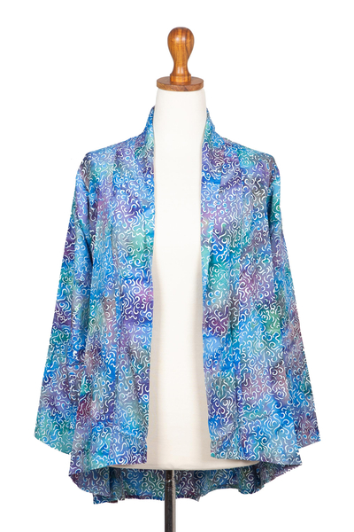 Rayon batik kimono jacket, 'Rainbow Seaweed' - Hand Stamped Rayon Kimono Jacket