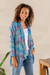 Rayon batik kimono jacket, 'Rainbow Seaweed' - Hand Stamped Rayon Kimono Jacket (image 2b) thumbail