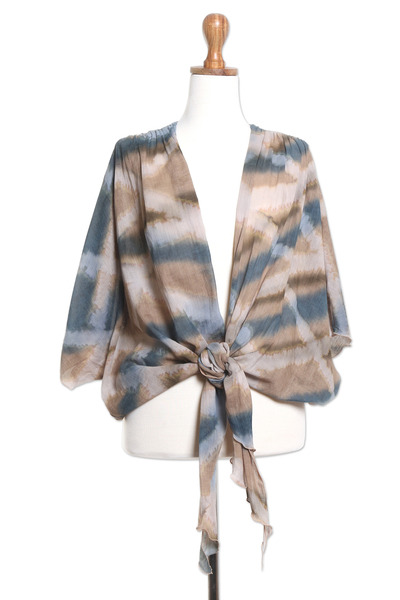 Tie-dye cotton kimono jacket, 'Outer Limits' - Tie-Dye Cotton Gauze Kimono Jacket from Bali