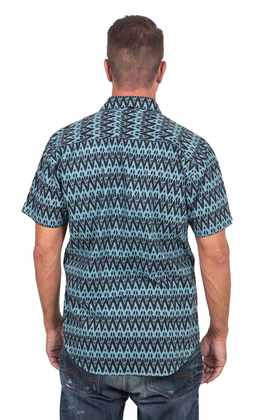 Handgestempeltes Herren-Baumwollhemd - Handgestempeltes Baumwollhemd für Herren mit Kragen