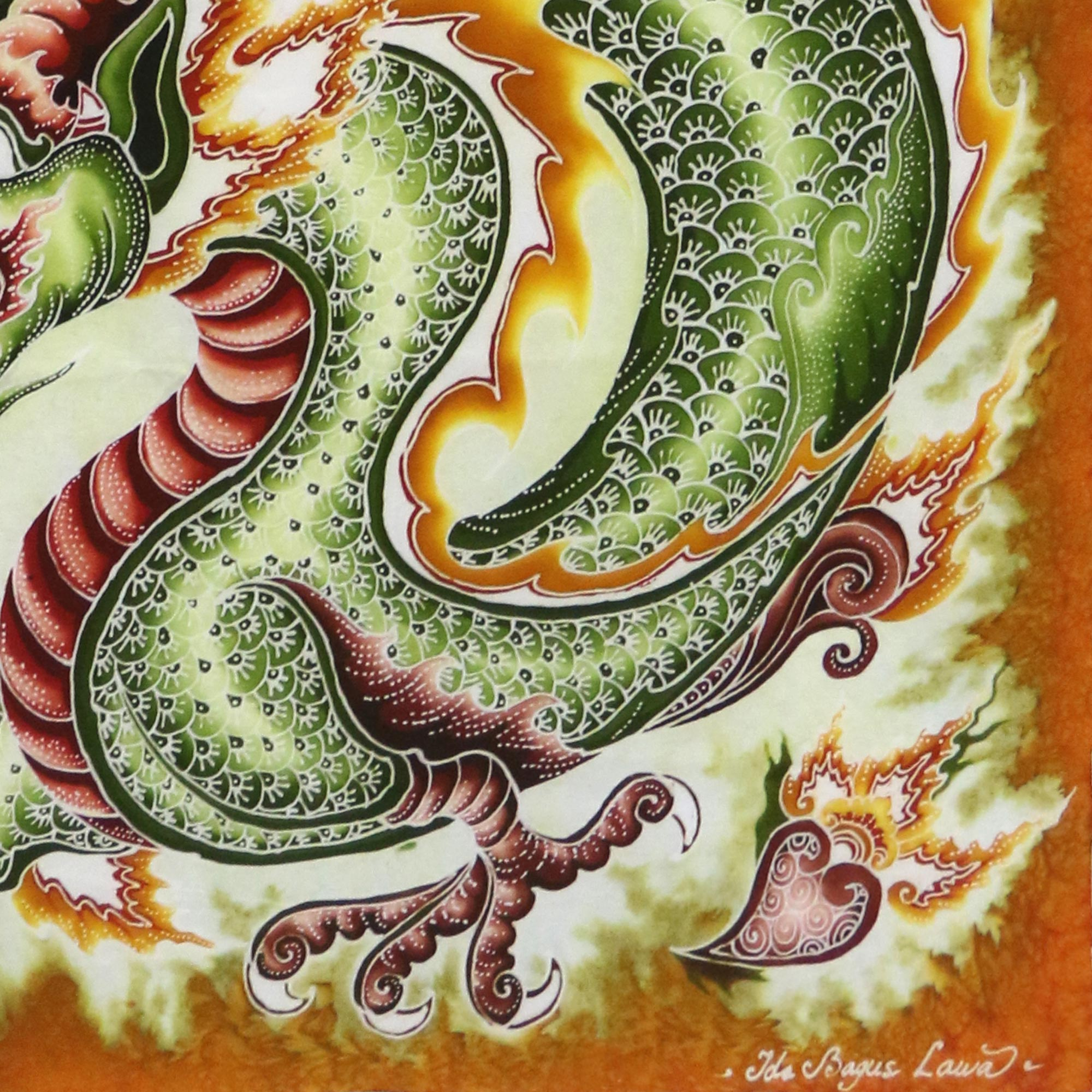 One-of-a-kind Batik On Cotton Painting Of Dragon - Dragon's Chakra 