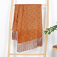 Silk batik shawl, 'Aster Orange'