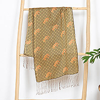 Silk batik scarf, 'Maze' - Maze Pattern Silk Batik Scarf with Fringe