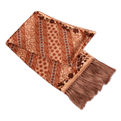 Silk batik shawl, 'Lengko Scarlet' - Hand Crafted Red Batik Silk Shawl and Gift Box