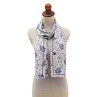 Silk batik scarf, 'Teratai Purple' - Iris and Orchid Floral Print Batik Silk Scarf