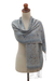 Silk batik scarf, 'Badung Blooms' - 100% Silk Batik Scarf in Grey and Blue Floral thumbail