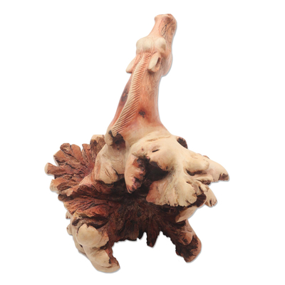 Wood statuette, 'Emerging Horse' - Hand Carved Horse Head Wood Sculpture