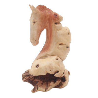 Wood sculpture, 'Horse Head' - Unique Benalu Wood Horse Head Statuette
