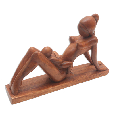 Escultura de madera - Escultura de madera hecha a mano de madre y bebé
