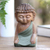 Wood statuette, 'Buddha in Green Prays' - Hand Carved Small Buddha Statuette (image 2) thumbail