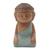 Wood statuette, 'Buddha in Green Prays' - Hand Carved Small Buddha Statuette thumbail