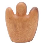 Wood sculpture, 'Watching Angel' - Angel Statuette Hand Carved from Wood