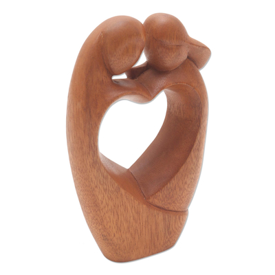 Wood sculpture, 'Loving Couple' - Unique Hand Carved Loving Couple Sculpture