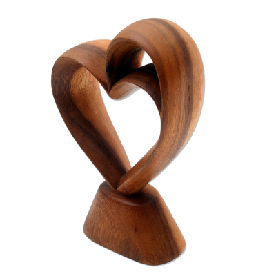 Wood sculpture, 'Outsized Love' - Romantic Wood Heart Sculpture from Bali