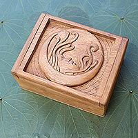 Wood decorative box, 'Moon Lady' - Handmade Suar Wood Jewelry Box with Crescent Moon