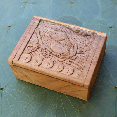 caja de madera decorativa - Caja de Madera Decorativa Tallada a Mano con Relieve de Pájaro