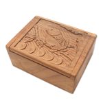 Decorative wood box, 'Perching Bird' - Hand Carved Decorative Wood Box with Bird Relief