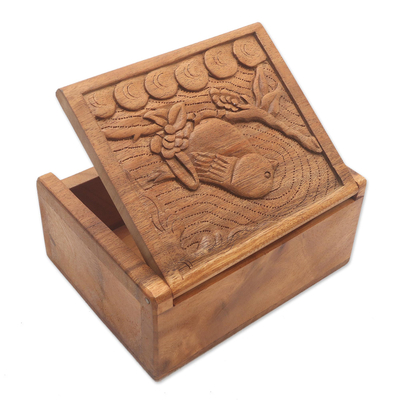 caja de madera decorativa - Caja de Madera Decorativa Tallada a Mano con Relieve de Pájaro