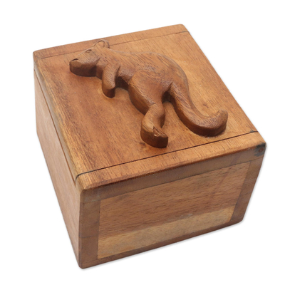 Decorative Wood Box with Kangaroo Hinged Lid