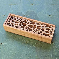 Decorative wood box, 'Bali Beauty' - Handmade Openwork Wood Box with Sliding Lid