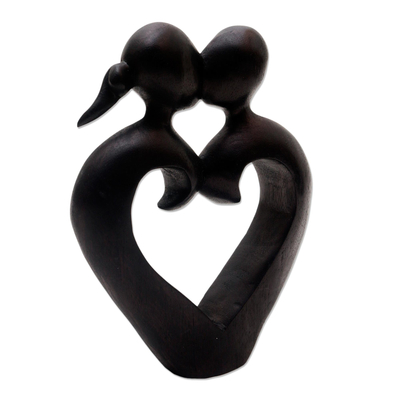 Escultura de madera - Romántica escultura de madera de pareja besándose