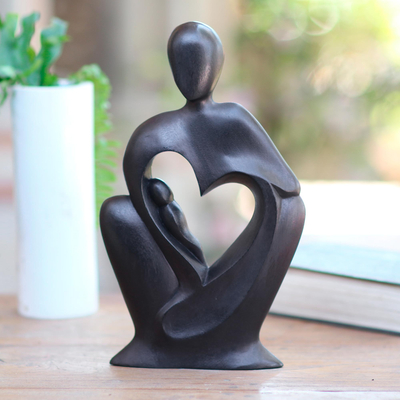Wood sculpture, 'Expectant Mother' - Hand Carved Wood Expectant Mother Statuette