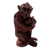 Holzskulptur - Handgeschnitzte Skulptur eines Affenvaters mit Kleinkind