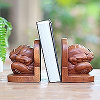 Wood bookends, 'Meditative Yogi' (pair) - Carved Wood Yogi Bookends Pair