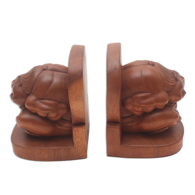 Sujetalibros de madera, (par) - Par de sujetalibros yogui de madera tallada