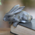 Wood statuette, 'Curious Rabbit in Grey' - Hand Carved Wood Bunny Statuette in Grey