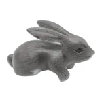 Wood statuette, 'Curious Rabbit in Grey' - Hand Carved Wood Bunny Statuette in Grey