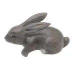 Wood statuette, 'Curious Rabbit in Grey' - Hand Carved Wood Bunny Statuette in Grey