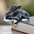Wood statuette, 'Curious in Black and White' - Black and White Curious Bunny Statuette (image 2) thumbail
