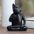 Wood statuette, 'Black Cat Meditates' - Wood Statuette of Black Cat Meditating (image 2) thumbail