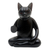 Wood statuette, 'Black Cat Meditates' - Wood Statuette of Black Cat Meditating thumbail