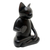 Wood statuette, 'Black Cat Meditates' - Wood Statuette of Black Cat Meditating (image 2b) thumbail