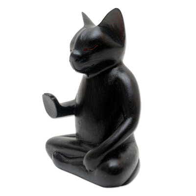 Holzstatuette - Holzstatuette einer meditierenden schwarzen Katze