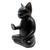 Wood statuette, 'Black Cat Meditates' - Wood Statuette of Black Cat Meditating (image 2c) thumbail