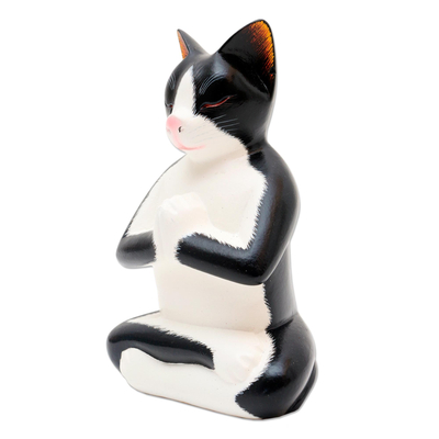 estatuilla de madera - Escultura de meditación de gatito de madera tallada a mano