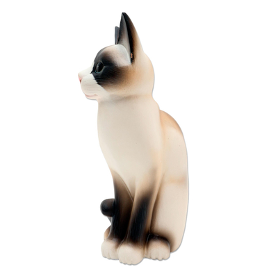 estatuilla de madera - Estatuilla de gato de madera pintada a mano realista