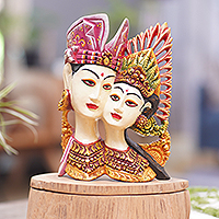 Escultura de pared de madera - Escultura de pared de bailarina balinesa tallada y pintada a mano