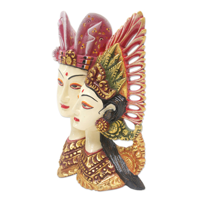 Wood wall sculpture, 'Kecak Janger Dancers' - Hand Carved and Painted Balinese Dancer Wall Sculpture