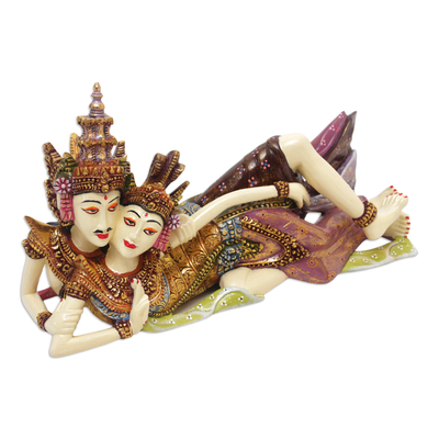 Escultura de madera - Escultura de madera artesanal de Rama y Sita